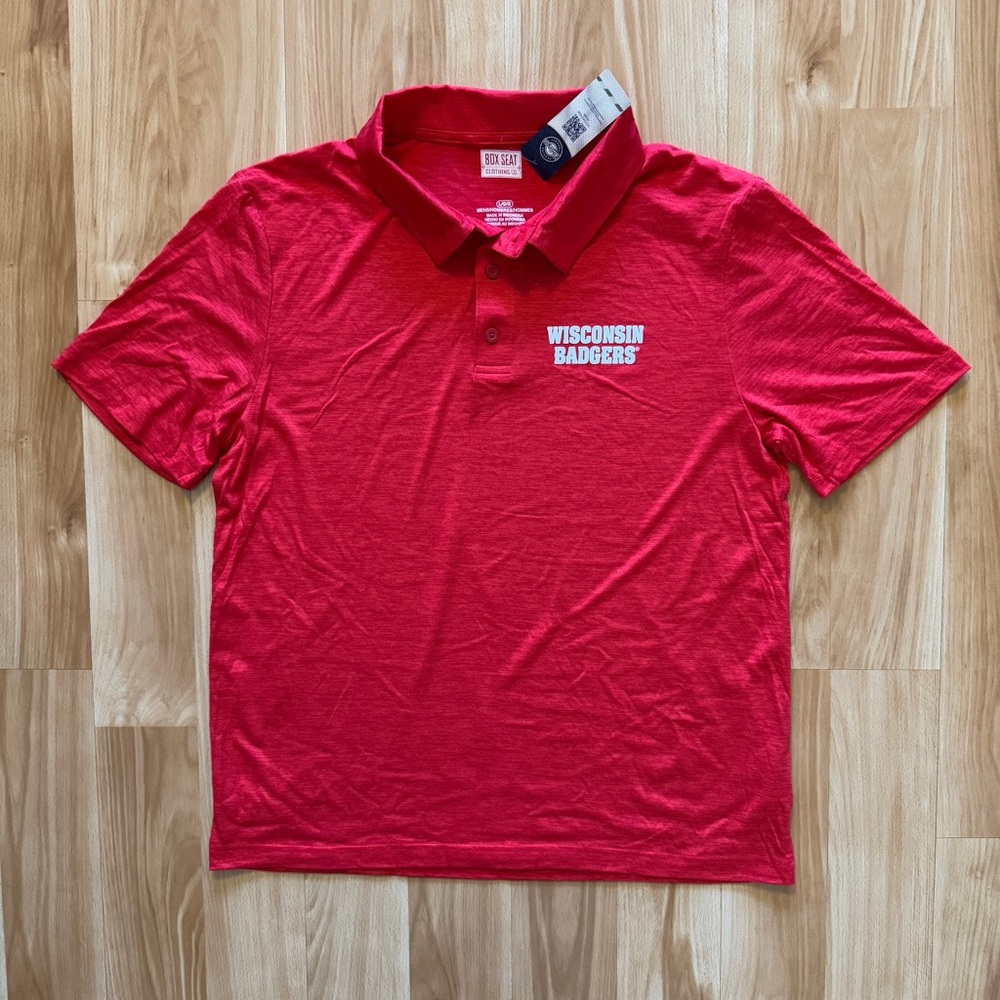 NEW- Wisconsin Badgers Performance Polo Collared Golf Shirt- Men’s Large